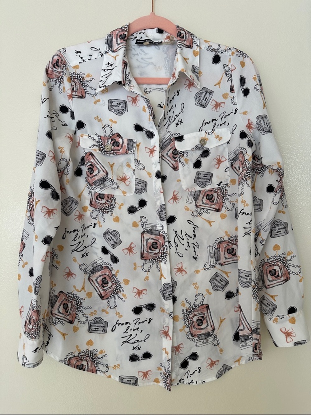 Karl Lagerfeld White Shirt with Pink and Black Accents